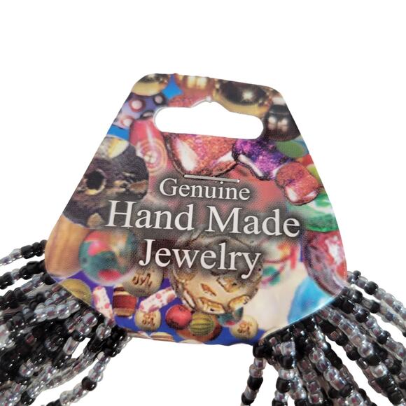 48" Long Black Gray Seed Bead Necklace Boho Multistrand India Handmade NEW - Picture 7 of 9